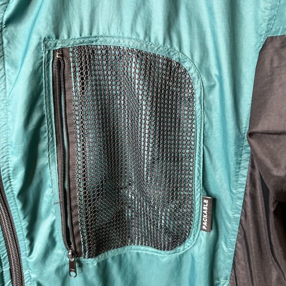 Vintage Columbia Windbreaker Packable Jacket Mens Size L Green Hoodie Zip - Picture 5 of 11